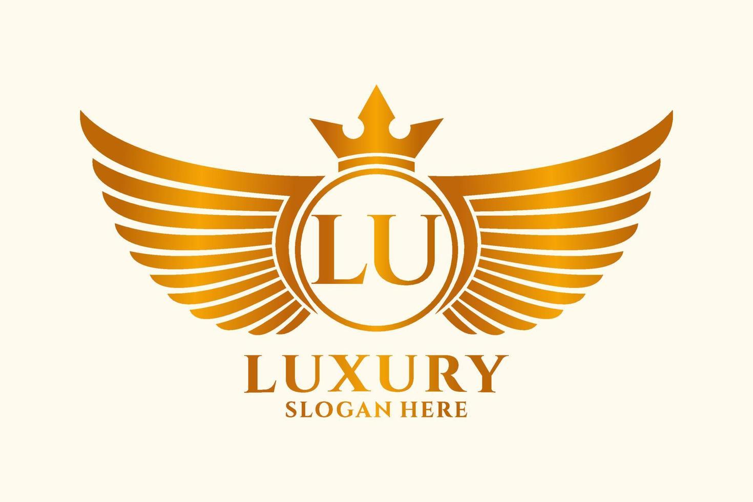 lettre d'aile royale de luxe lu crête logo couleur or vecteur, logo de victoire, logo de crête, logo d'aile, modèle de logo vectoriel. vecteur