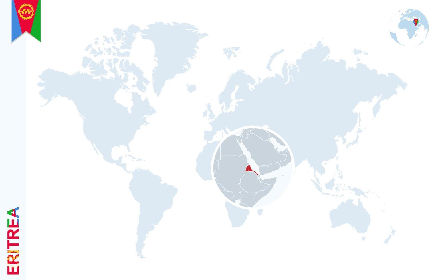 carte du monde bleue avec loupe sur l'érythrée. vecteur