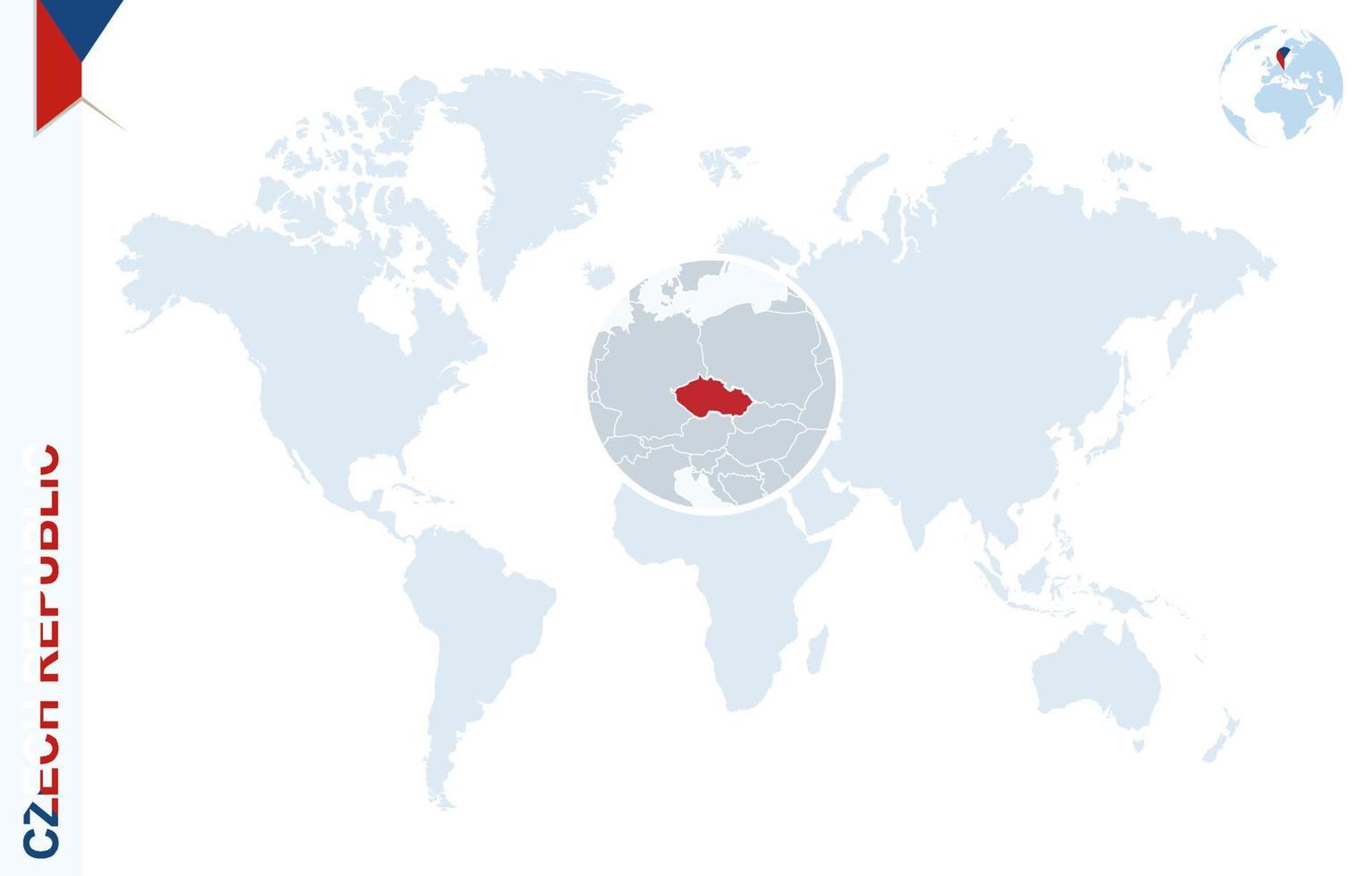 carte du monde bleu avec loupe sur la république tchèque. vecteur