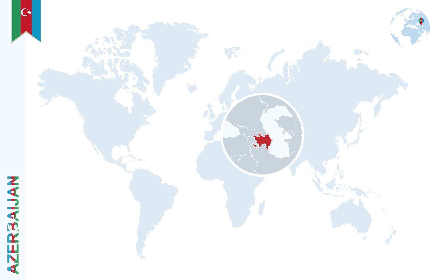 carte du monde bleue avec loupe sur l'azerbaïdjan. vecteur