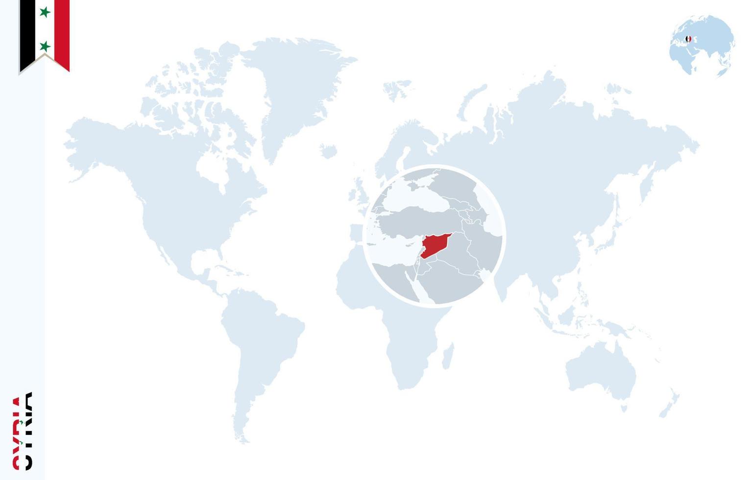 carte du monde bleu avec loupe sur la syrie. vecteur