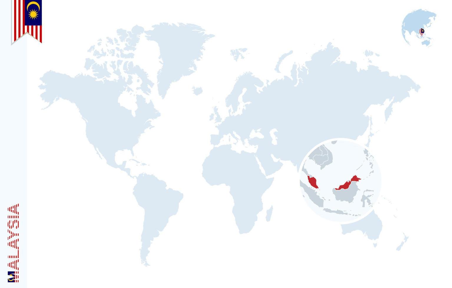 carte du monde bleu avec loupe sur la malaisie. vecteur