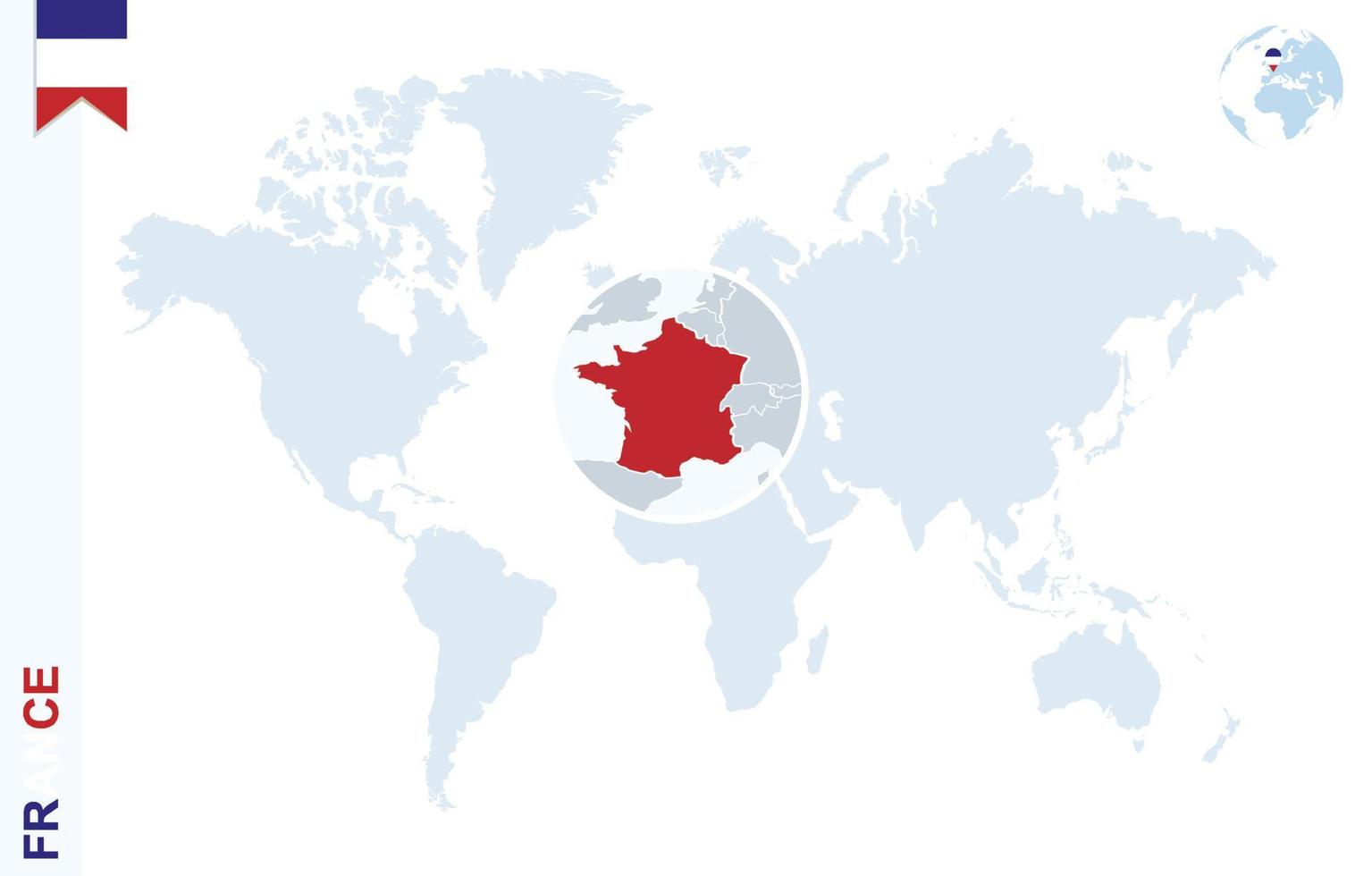 carte du monde bleu avec loupe sur la france. vecteur