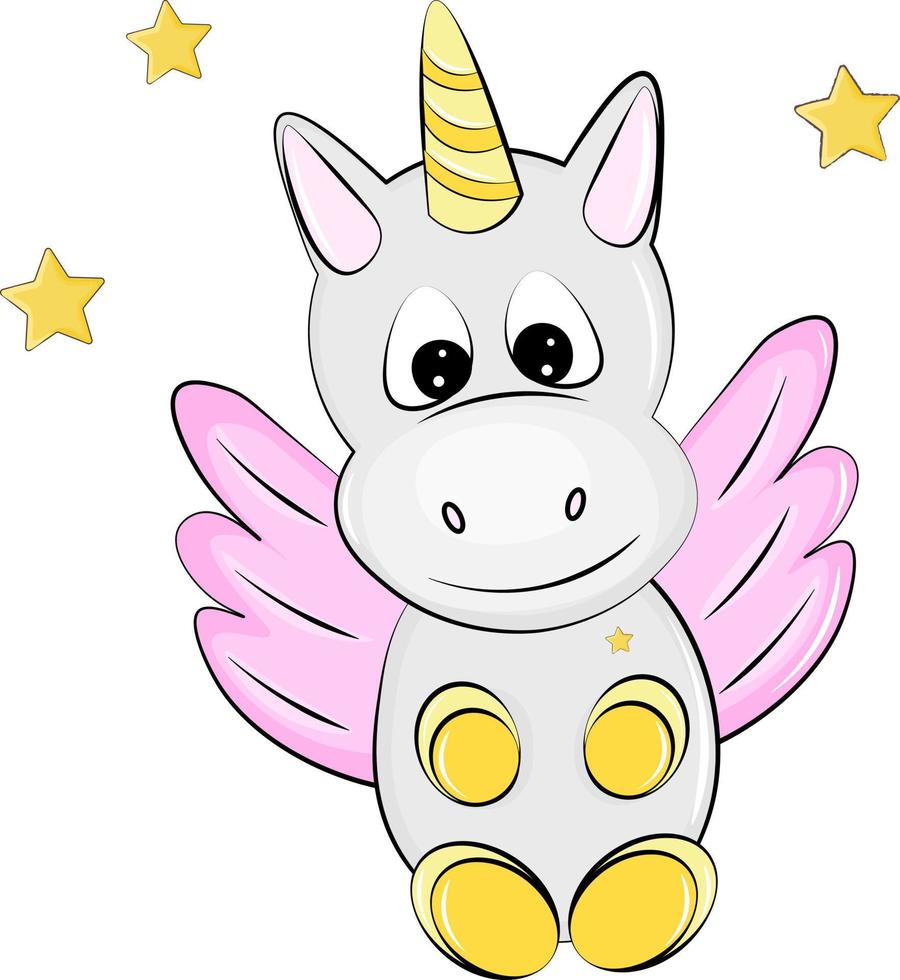 Licorne volante de dessin animé mignon avec des étoiles vecteur