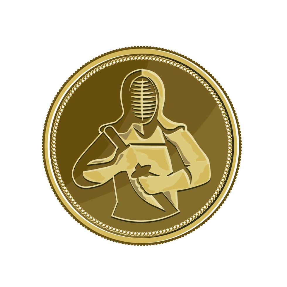 kendo épéiste médaille d'or rétro vecteur