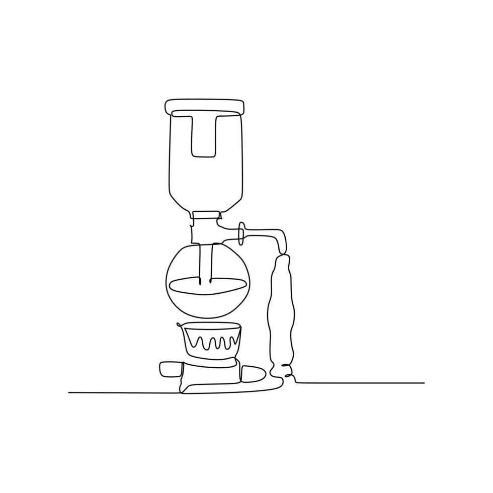 machine à café siphon pot de distillation cafetière à domicile - dessin continu d'une ligne illustration vectorielle conception de style dessiné à la main pour le concept de nourriture et de boissons vecteur