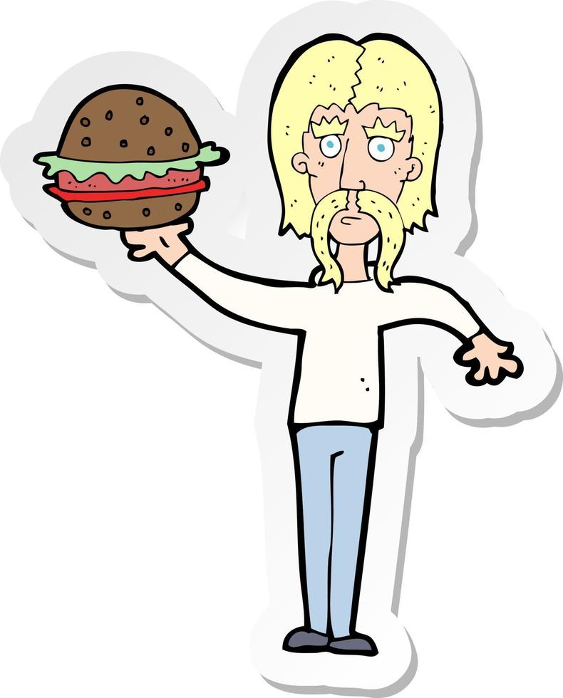 autocollant d'un homme de dessin animé avec burger vecteur
