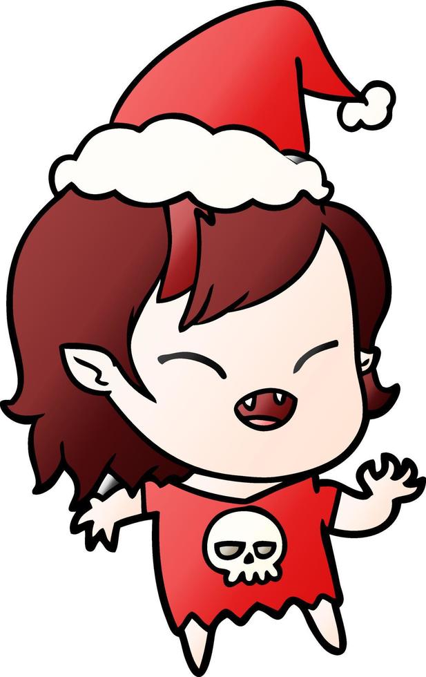 dessin animé dégradé d'une fille vampire riante portant un bonnet de noel vecteur