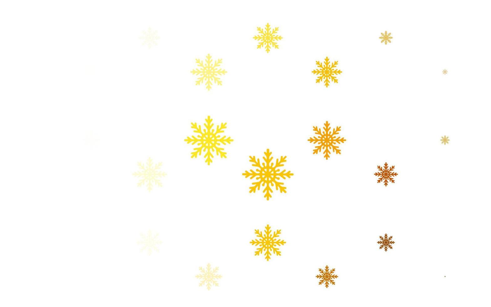 disposition vectorielle jaune clair, orange avec des flocons de neige brillants. vecteur