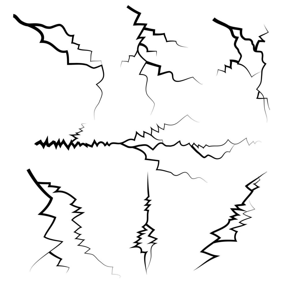 mur fissuré dessiné à la main, sol, verre, oeuf. jeu de pause doodle. illustration vectorielle vecteur