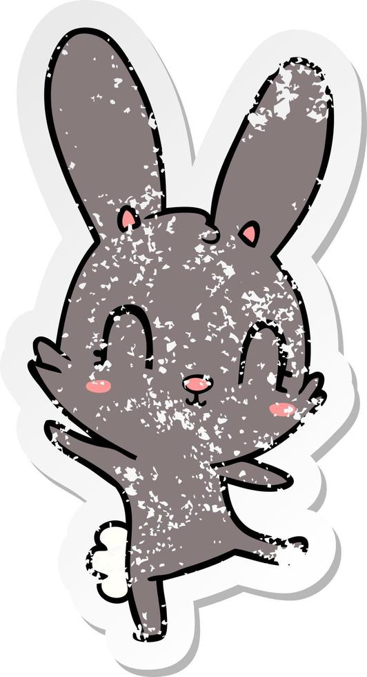 autocollant en détresse d'un lapin de dessin animé mignon dansant vecteur