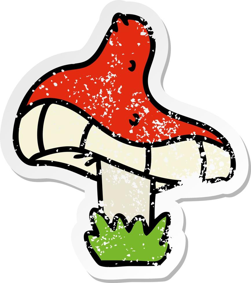 doodle de dessin animé d'autocollant en détresse d'un seul champignon vecteur