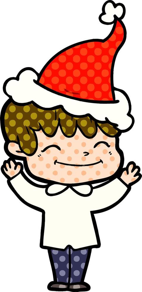 illustration de style bande dessinée d'un garçon heureux portant un bonnet de noel vecteur