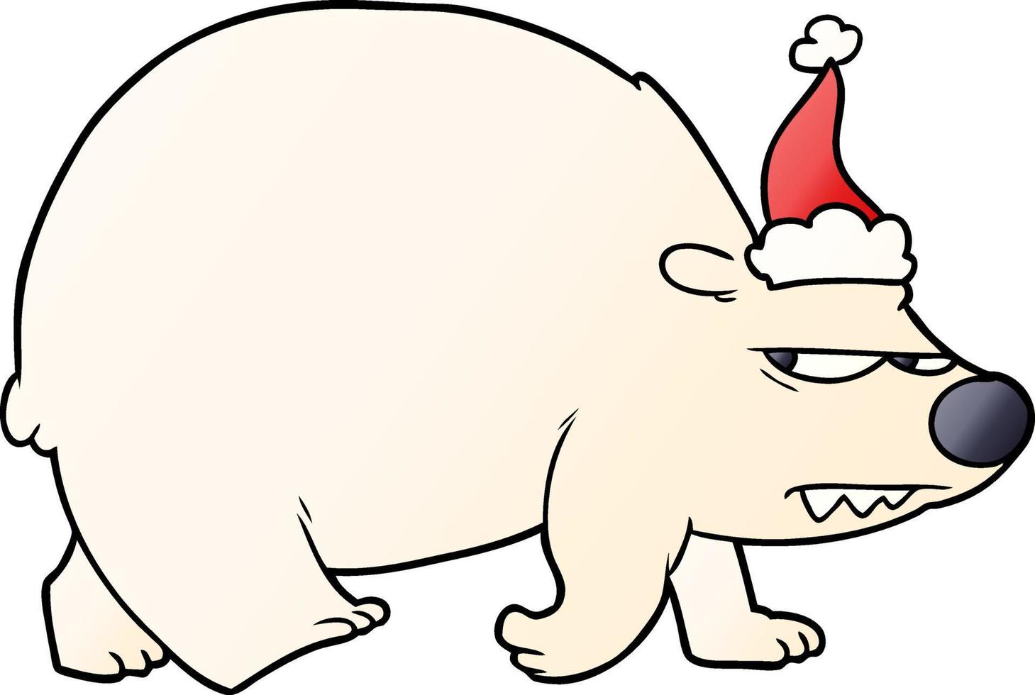 dessin animé dégradé d'un ours polaire en colère portant un bonnet de noel vecteur