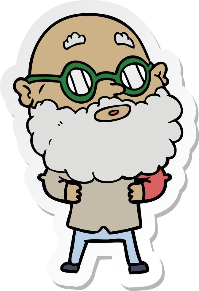 autocollant d'un homme curieux de dessin animé avec barbe et lunettes vecteur