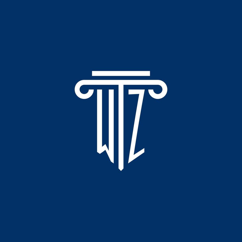 monogramme de logo initial wz avec icône de pilier simple vecteur