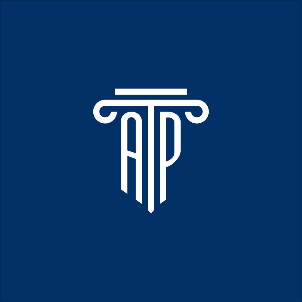 monogramme de logo initial p avec icône de pilier simple vecteur