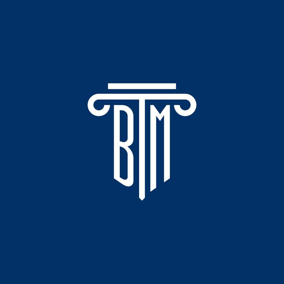 monogramme de logo initial bm avec icône de pilier simple vecteur