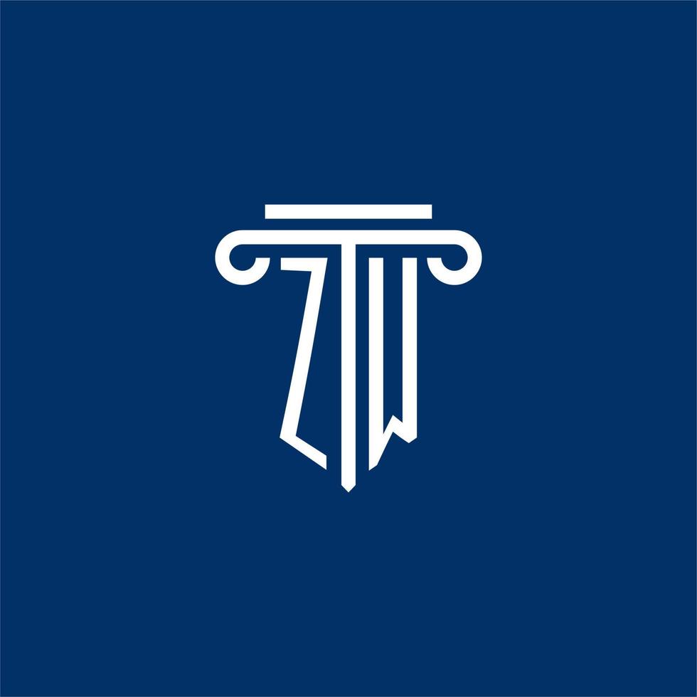 monogramme du logo initial zw avec une simple icône de pilier vecteur