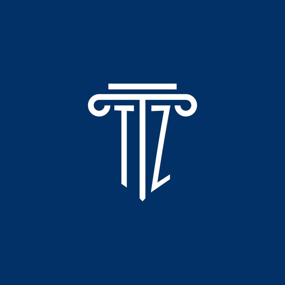 monogramme du logo initial tz avec icône de pilier simple vecteur
