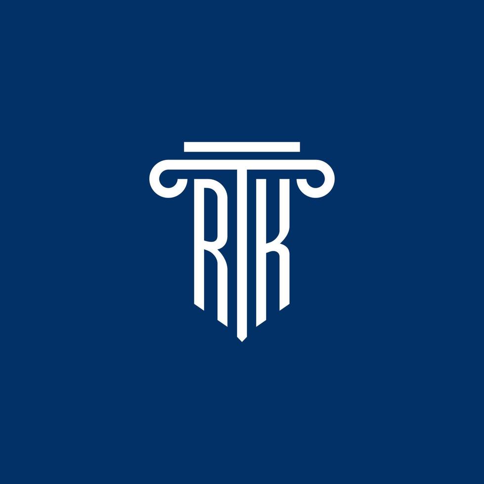 monogramme du logo initial rk avec une simple icône de pilier vecteur