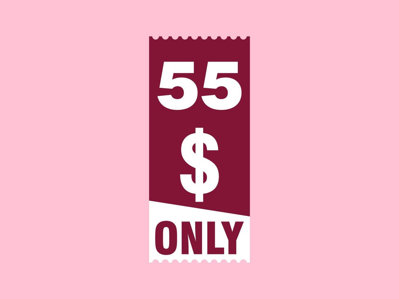 55 dollars seulement signe de coupon ou étiquette ou bon de réduction étiquette d'économie d'argent, avec illustration vectorielle de coupon l'offre d'été se termine les vacances du week-end vecteur