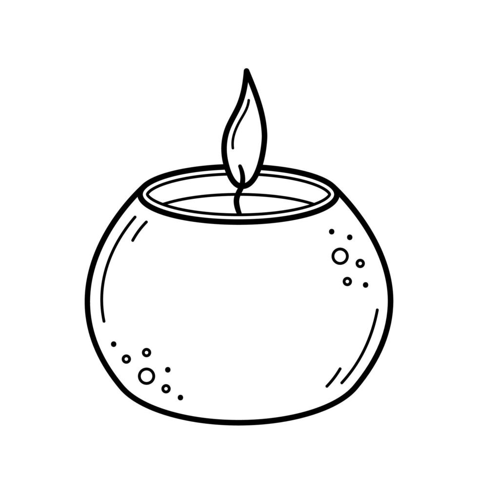 bougie aromatique brûlante dans un pot en béton dans un style de croquis de doodle. décoration pour la maison, aromathérapie, relaxation. illustration vectorielle isolée sur fond blanc. vecteur