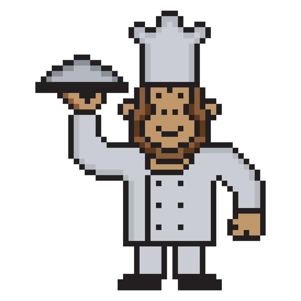 chef de singe avec pixel art sur fond blanc. illustration vectorielle vecteur