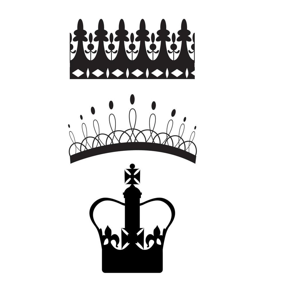 ensemble de silhouette de couronne noire. illustration vectorielle de l'emblème et des symboles royaux. vecteur