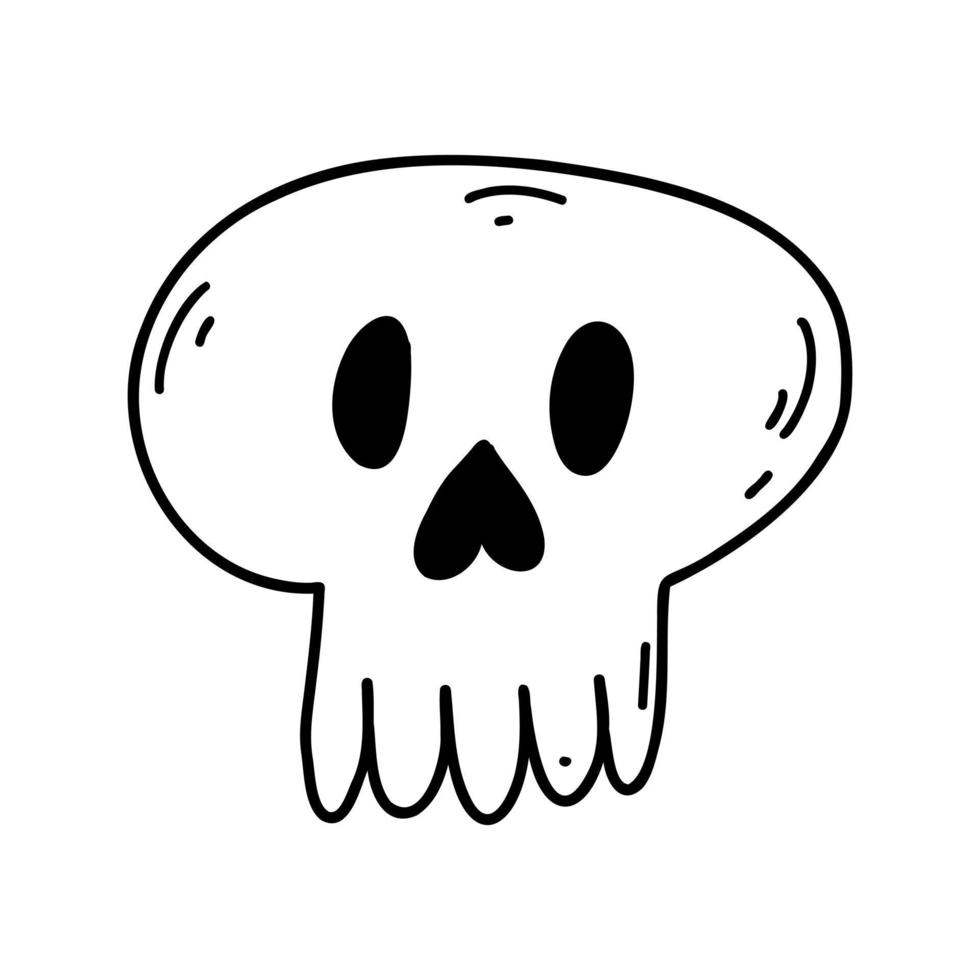 crâne de doodle dessiné à la main. élément de dessin animé d'halloween, illustration de croquis de vecteur, dessin au trait pour la conception de sites Web, icône, impression, coloriage vecteur
