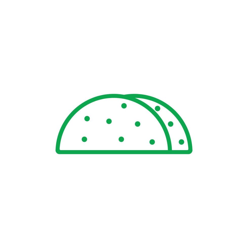 eps10 vecteur vert taco avec icône de déjeuner mexicain coquille de tortilla isolé sur fond blanc. symbole de contour de taco dans un style moderne simple et plat pour la conception, le logo et l'application de votre site Web