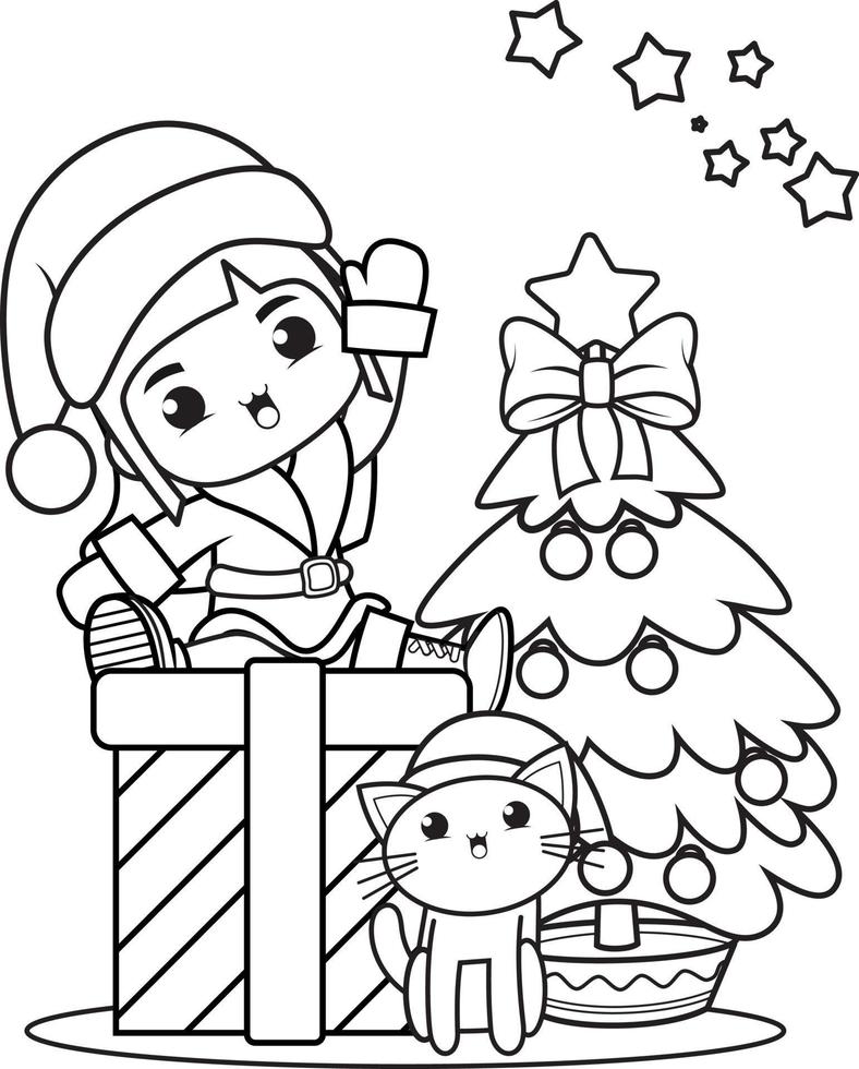 livre de coloriage de noël avec jolie fille vecteur