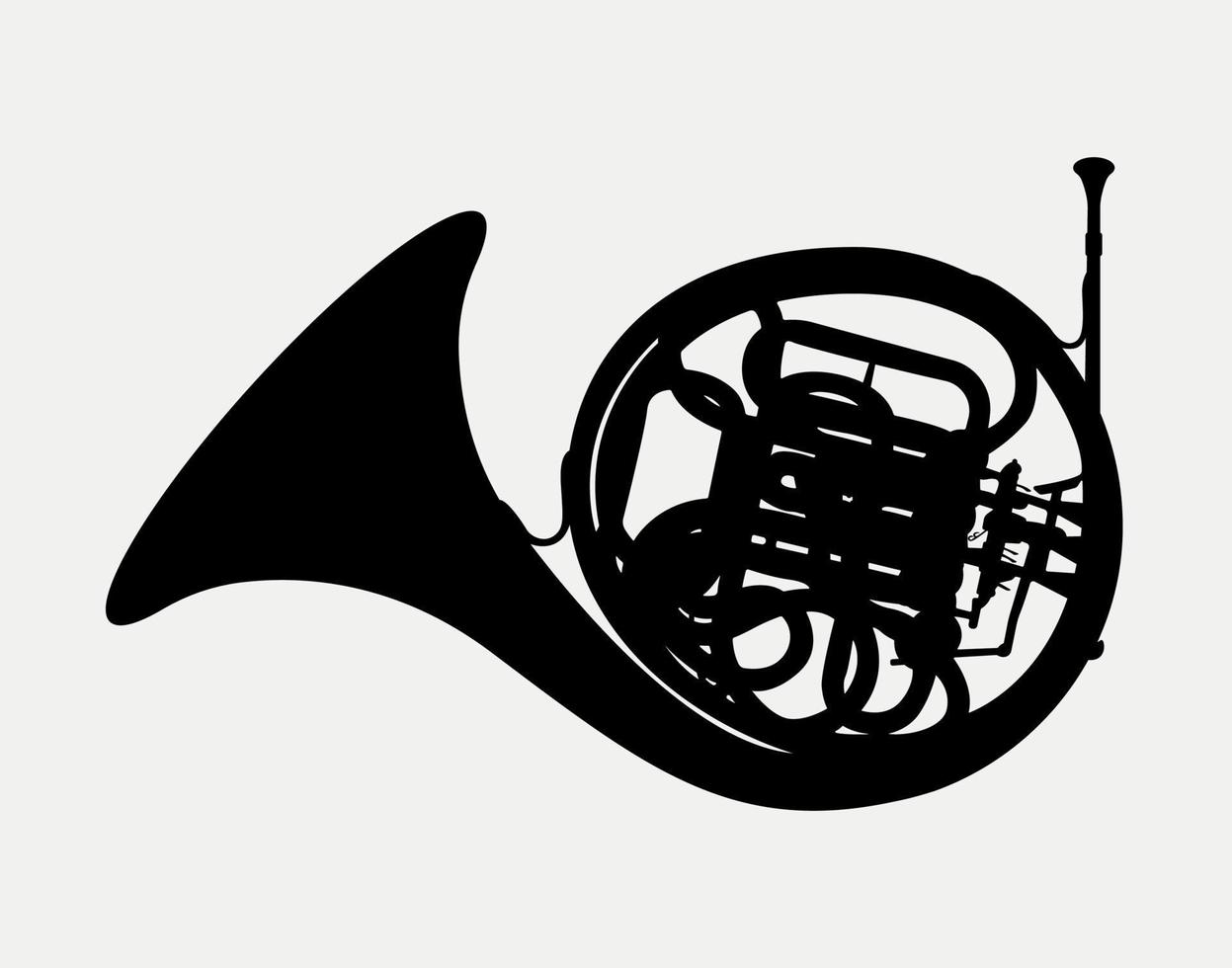 silhouette de cor français, instrument de musique en laiton de cor vecteur