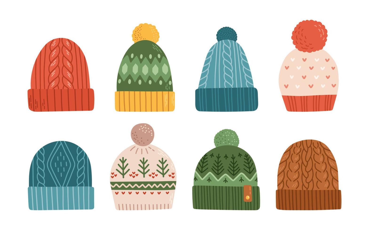 ensemble de chapeaux d'hiver ou d'automne design plat illustration vectorielle vecteur