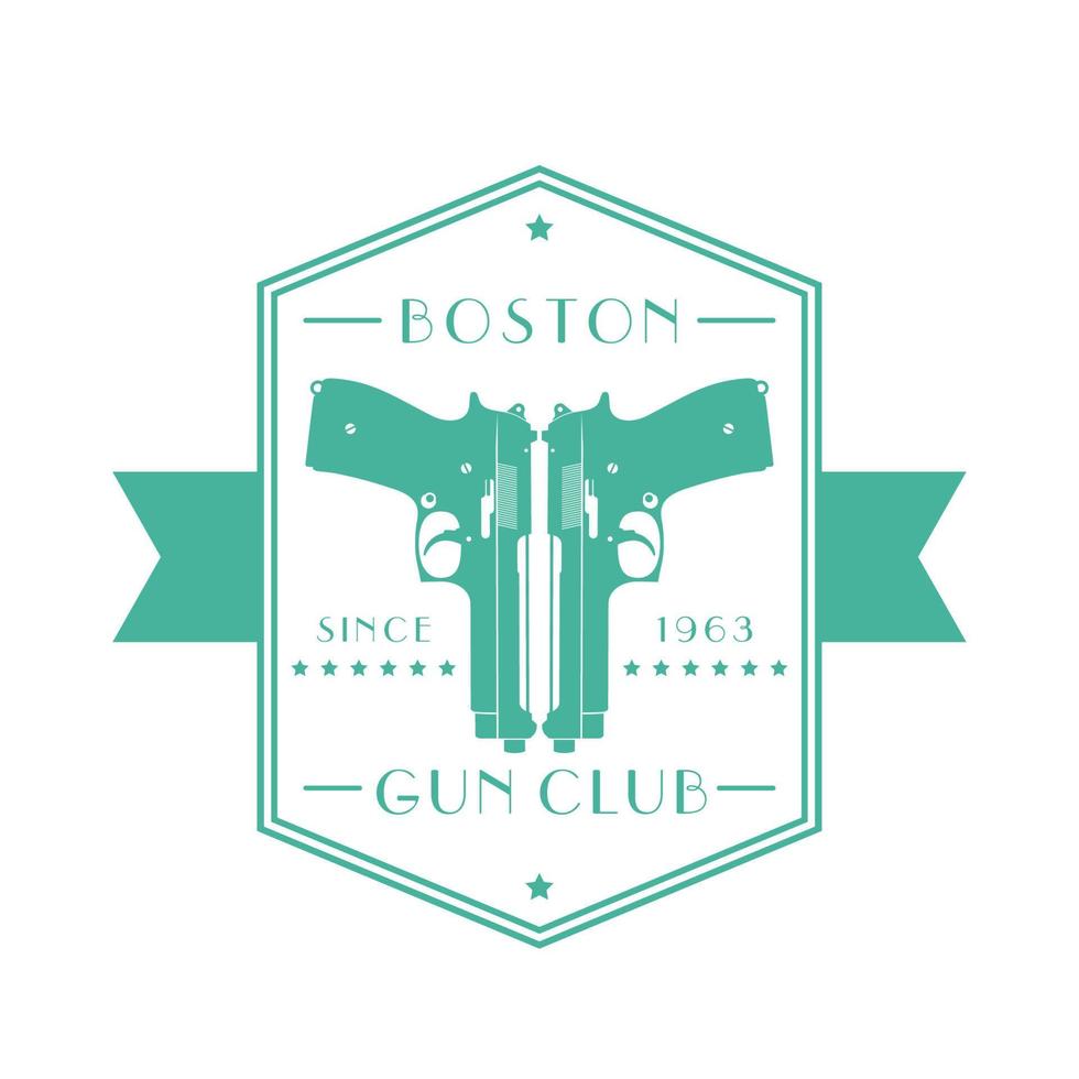 emblème vintage du club de tir, logo avec pistolets, deux armes à feu sur l'emblème, illustration vectorielle vecteur