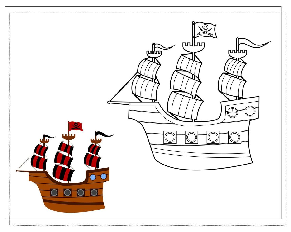 livre de coloriage pour les enfants, bateau pirate. vecteur isolé sur fond blanc.