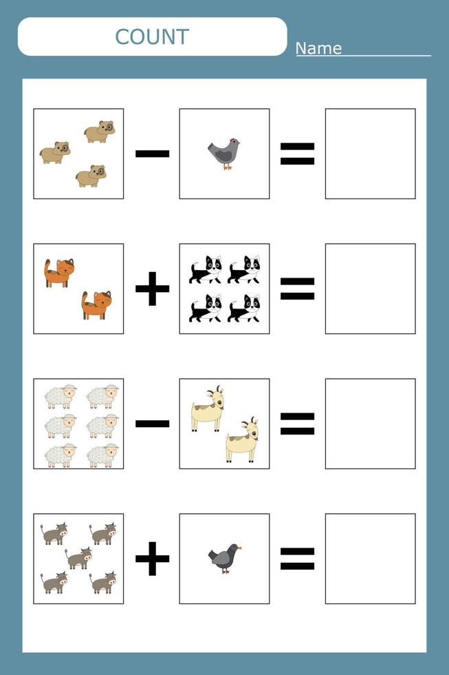 combien de jeu de comptage avec des animaux drôles. feuille de travail pour les enfants d'âge préscolaire, feuille d'activité pour enfants, feuille de travail imprimable vecteur