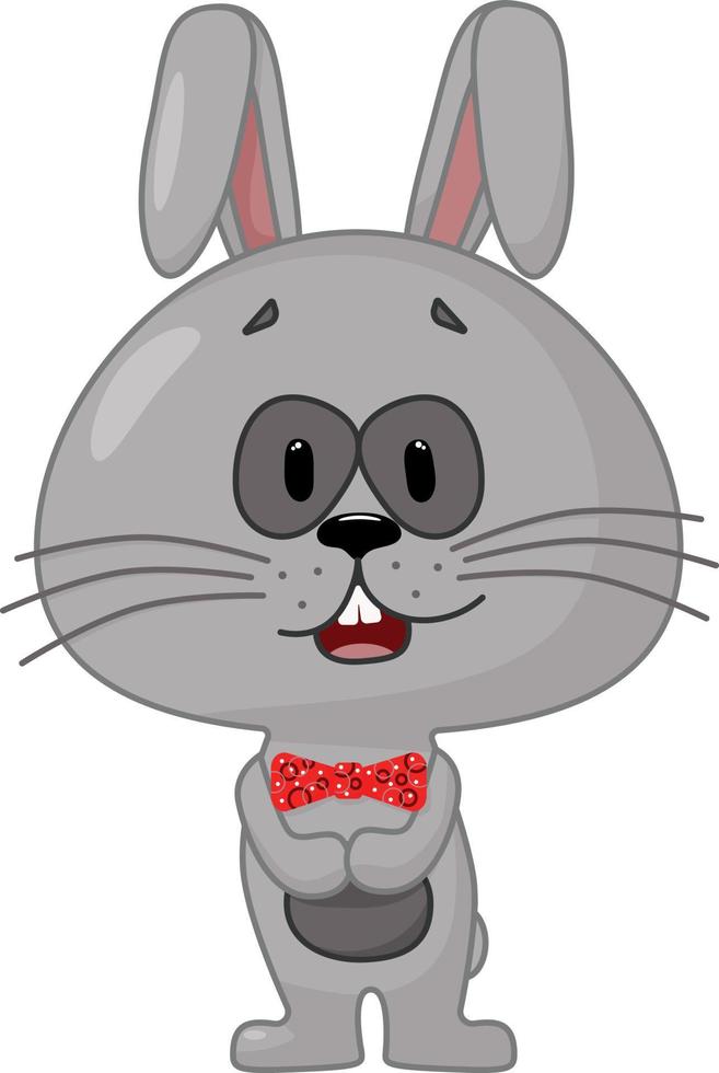 un lapin gris enthousiaste orné d'un nœud rouge. illustration vectorielle. vecteur