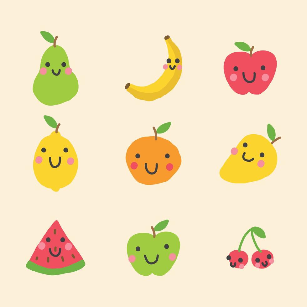 fruits mignons avec des visages heureux vecteur