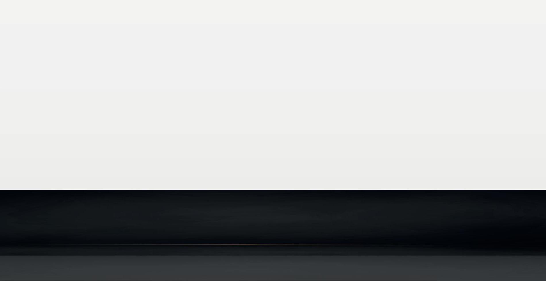dessus de table en métal noir sur fond panoramique blanc, modèle web promotionnel - vecteur
