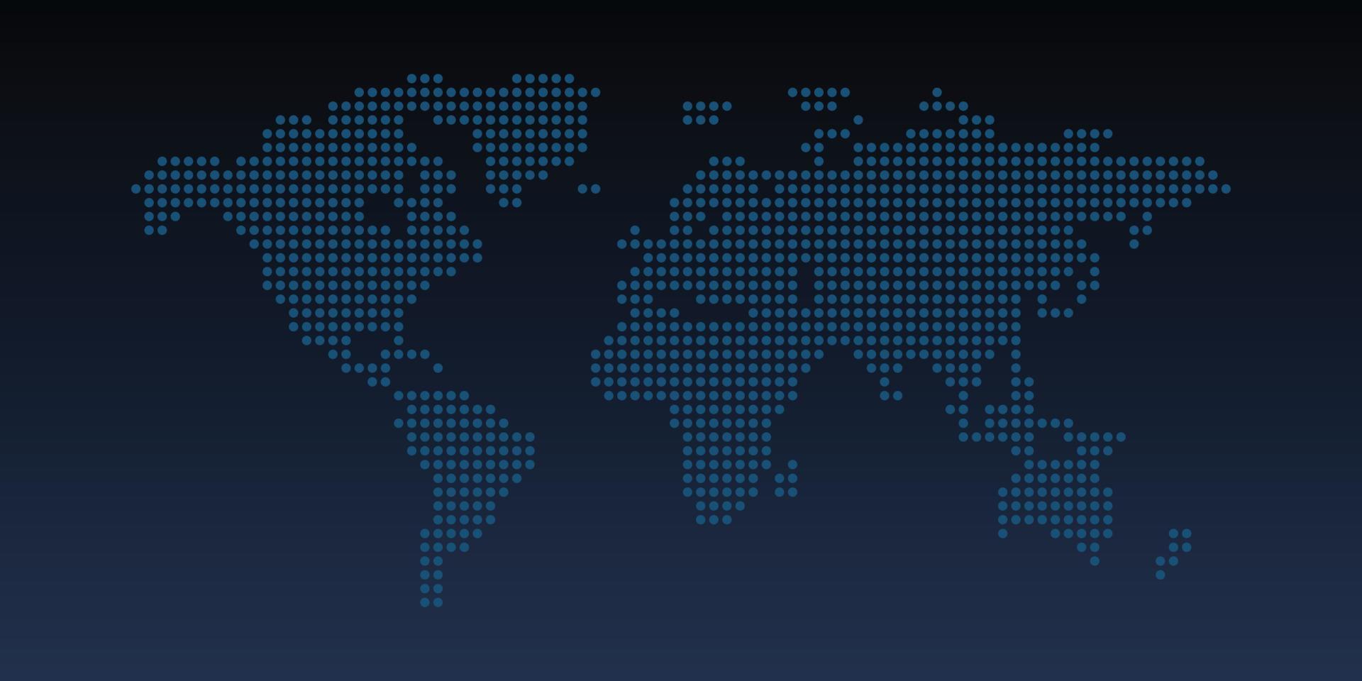 illustration vectorielle abstraite de carte du monde en pointillés. carte du monde bleu foncé. vecteur