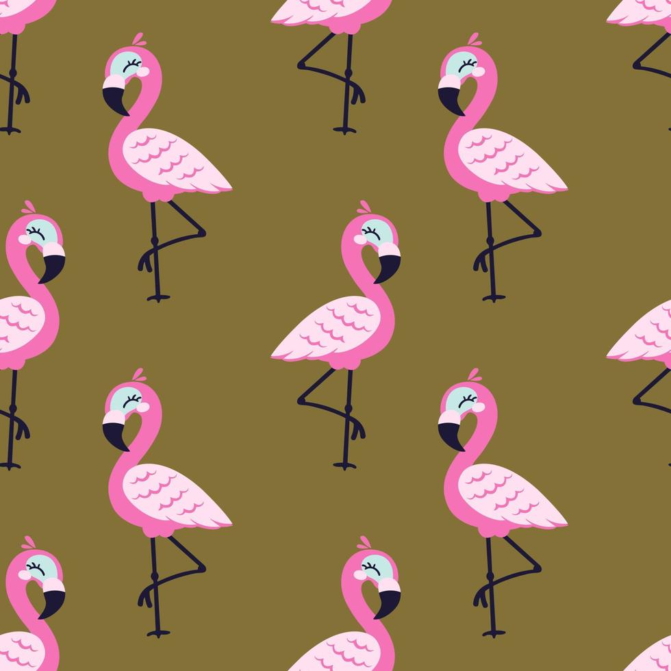 dessin animé flamingo illustration vectorielle continue motif de fond. conception pour une utilisation en toile de fond sur tout le tissu imprimé et autres. conception de fond d'animaux sauvages facile à modifier et personnalisable vecteur
