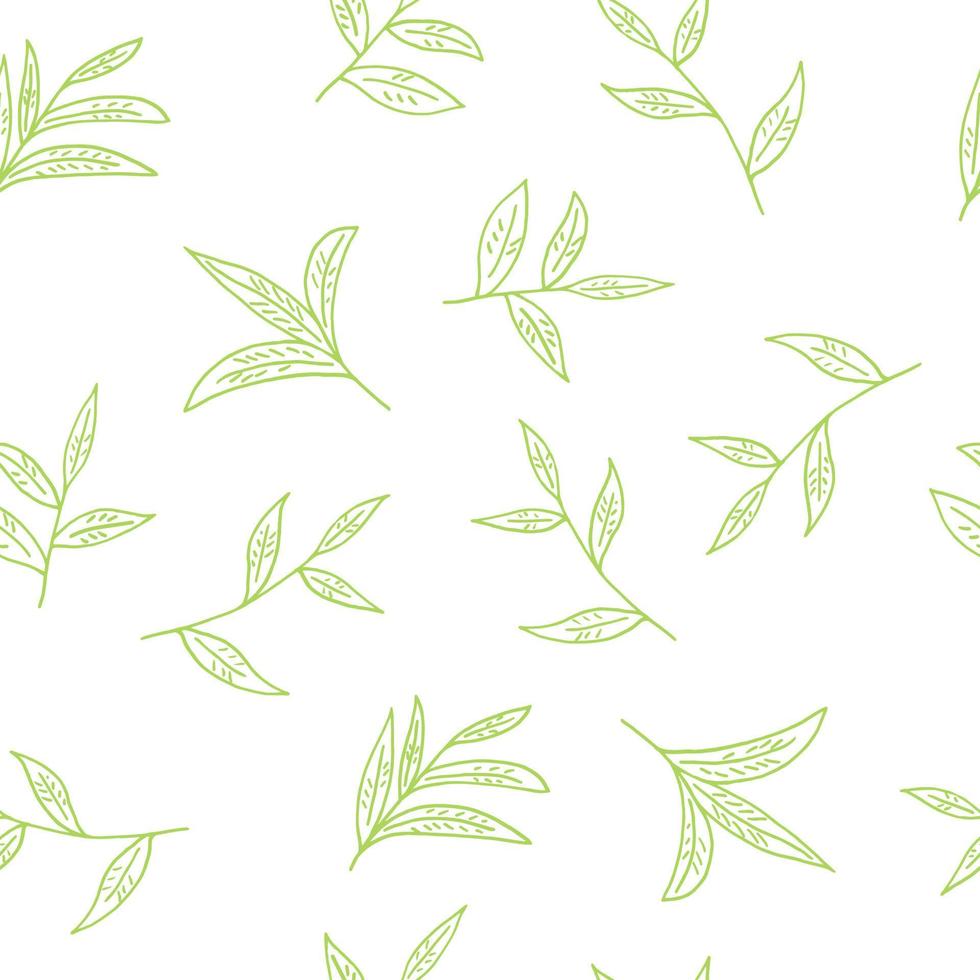 feuilles de thé motif harmonieux dessinés à la main dans un style doodle. , minimalisme, monochrome, scandinave. fond d'écran, papier d'emballage, fond textile vecteur