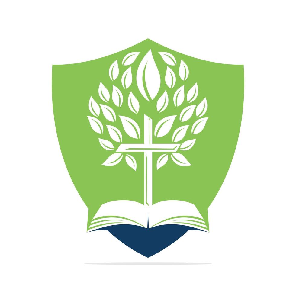 création de logo d'arbre croisé biblique. conception de modèle vectoriel de croix d'arbre d'église chrétienne.