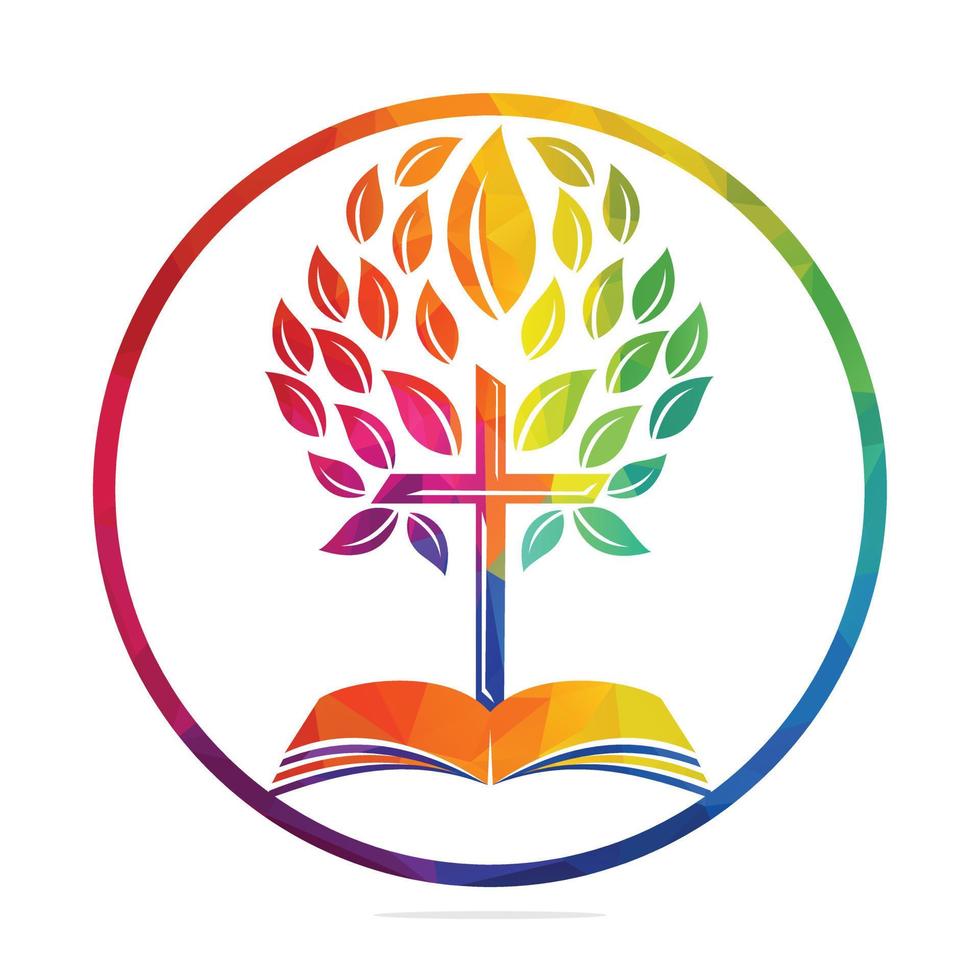 création de logo d'arbre croisé biblique. conception de modèle vectoriel de croix d'arbre d'église chrétienne.