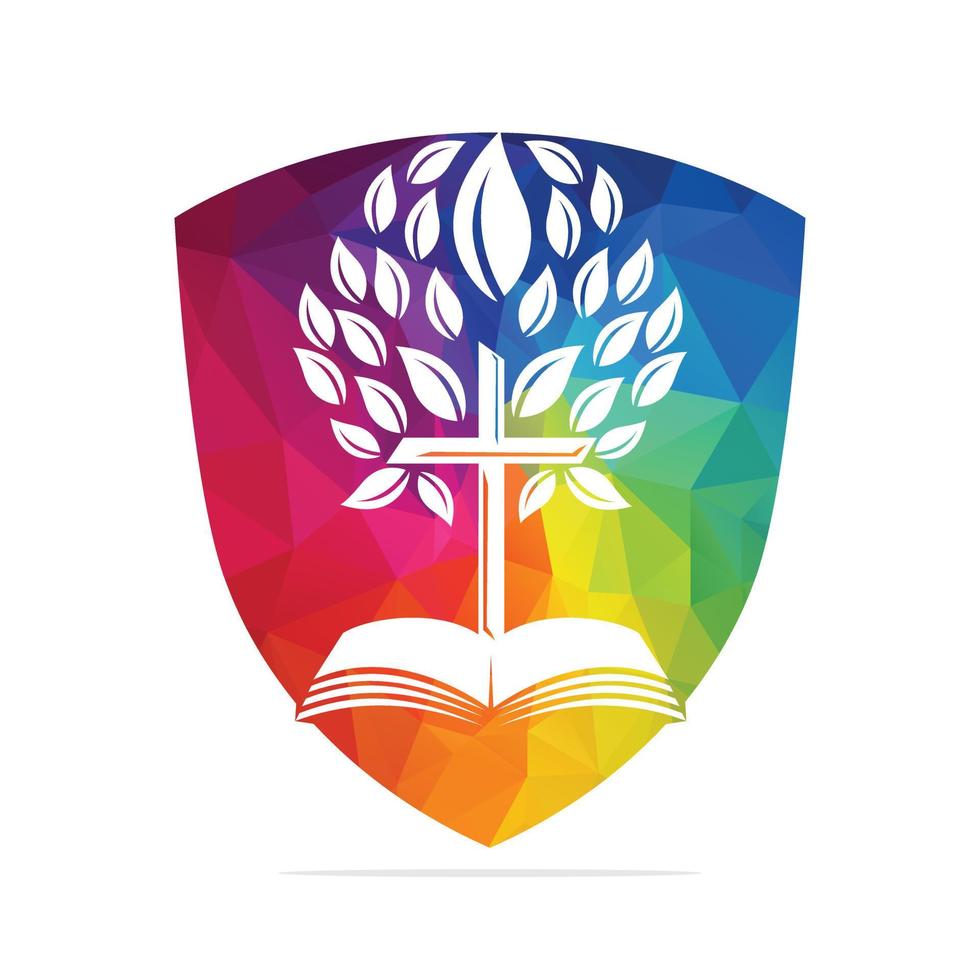 création de logo d'arbre croisé biblique. conception de modèle vectoriel de croix d'arbre d'église chrétienne.