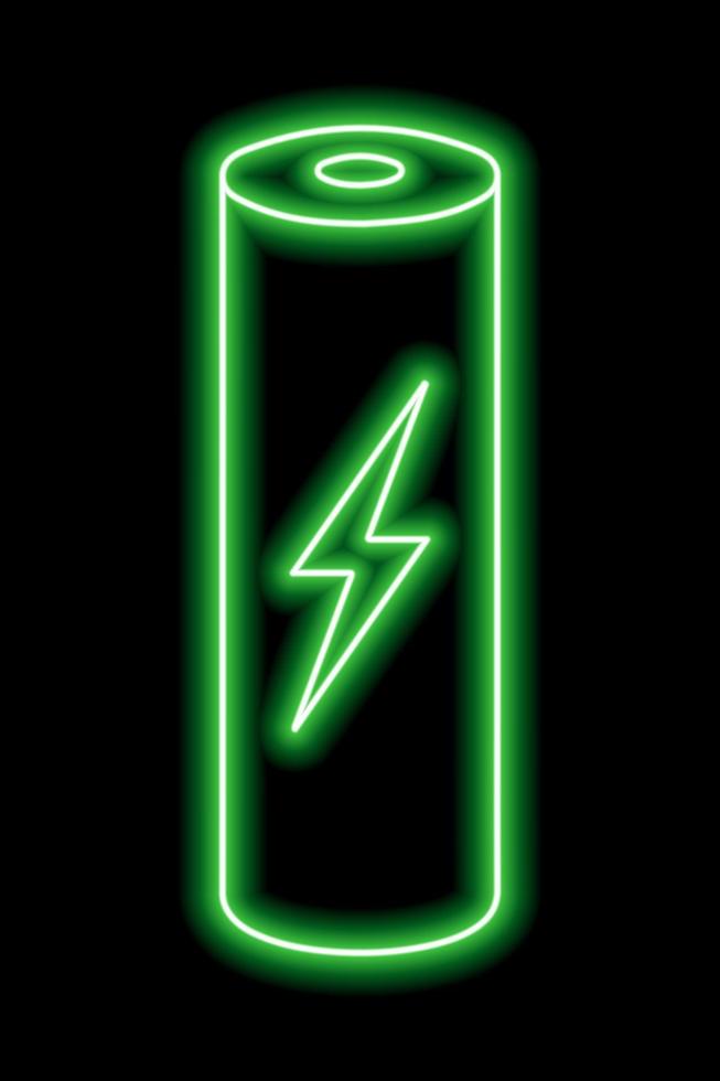 contour vert néon de la batterie avec fermeture à glissière sur fond noir. signe de charge. puissance électrique vecteur