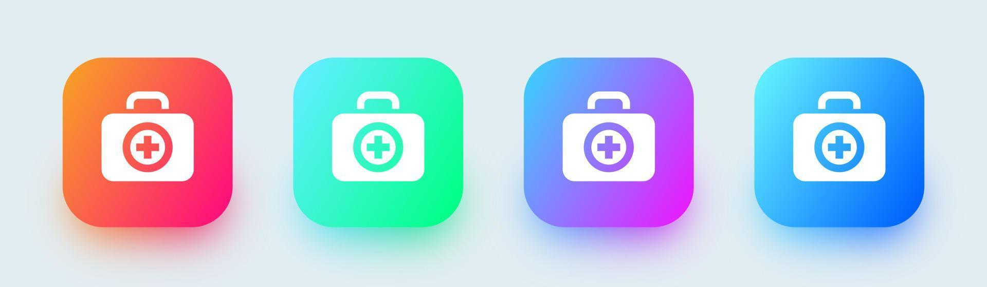 icône solide de sac de docteur dans des couleurs dégradées carrées. kit médical signe illustration vectorielle. vecteur