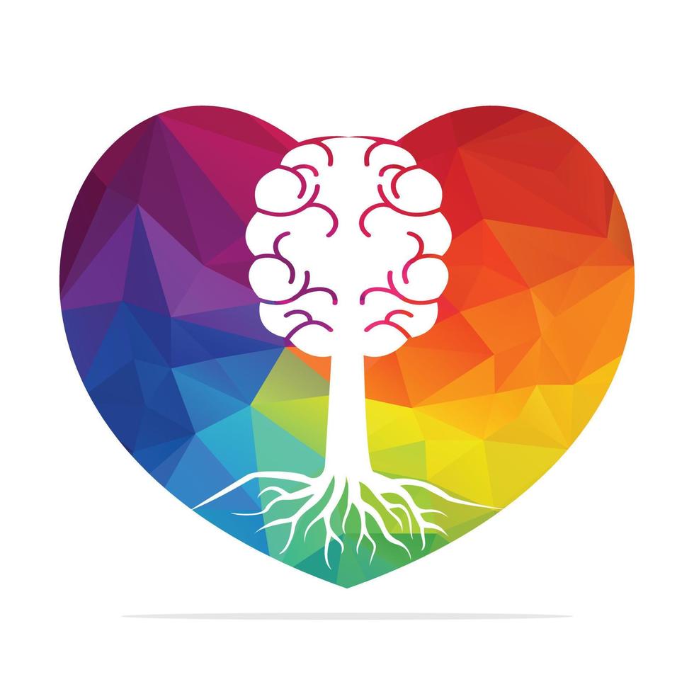 conception de concept de racines d'arbre de cerveau d'amour. arbre poussant sous la forme d'un cerveau et d'un cœur humains. vecteur