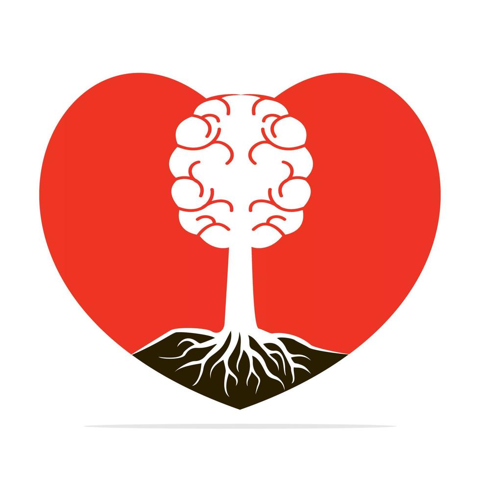conception de concept de racines d'arbre de cerveau d'amour. arbre poussant sous la forme d'un cerveau et d'un cœur humains. vecteur